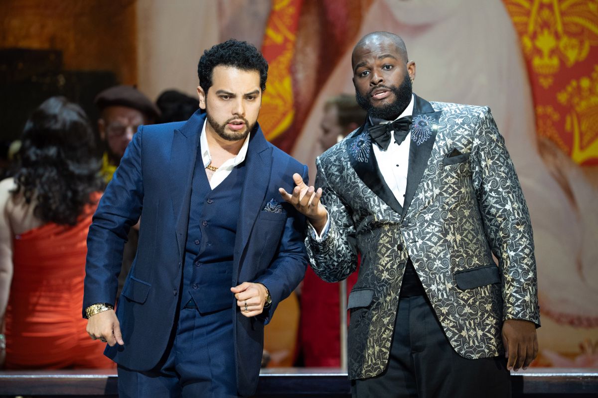 Leonardo Sánchez as the Duke of Mantua and Blake Denson as Rigoletto