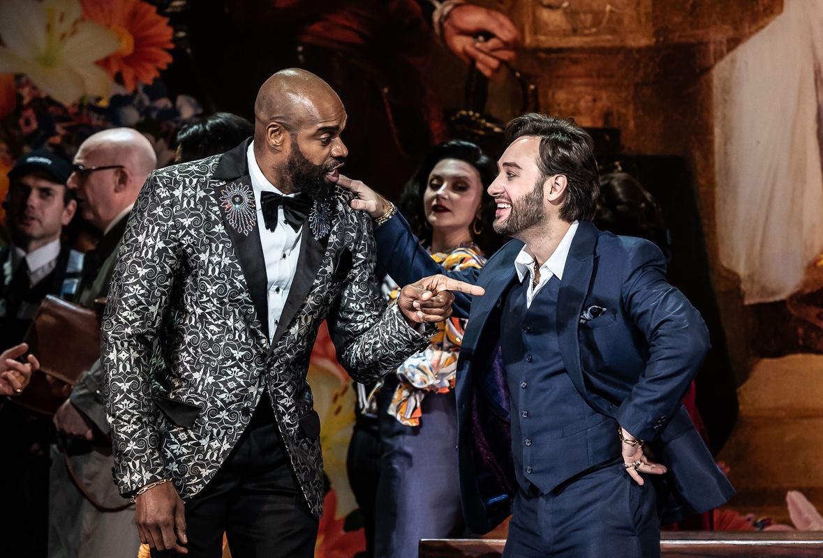 Eric Greene as Rigoletto and Roman Arndt as Duke of Mantua 